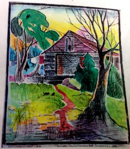 Watercolor of Avent Cabin