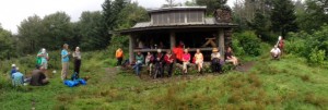 Hikers eat lunch at Icewater Spring Shelter