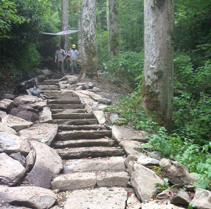 stone stairs on Chimney Tops Trail