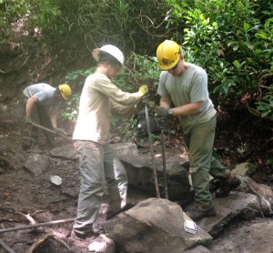 Crew working on Chimney Tops Trail