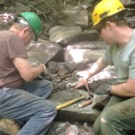 Jim and Josh Shapiro work on Chimney Tops Trail