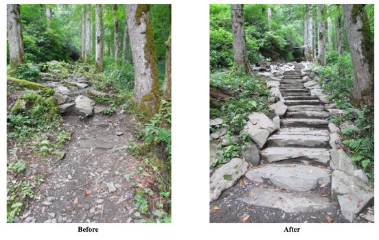 Chimney Tops Trail - before & after