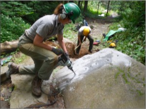 Chimney Tops Trail - preparing to split rock