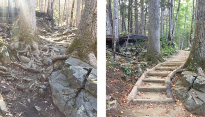 Rainbow Falls Trail before & after