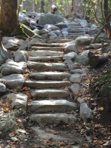 Rainbow Falls Trail stone stairs