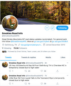 Twitter Smokies Road Info