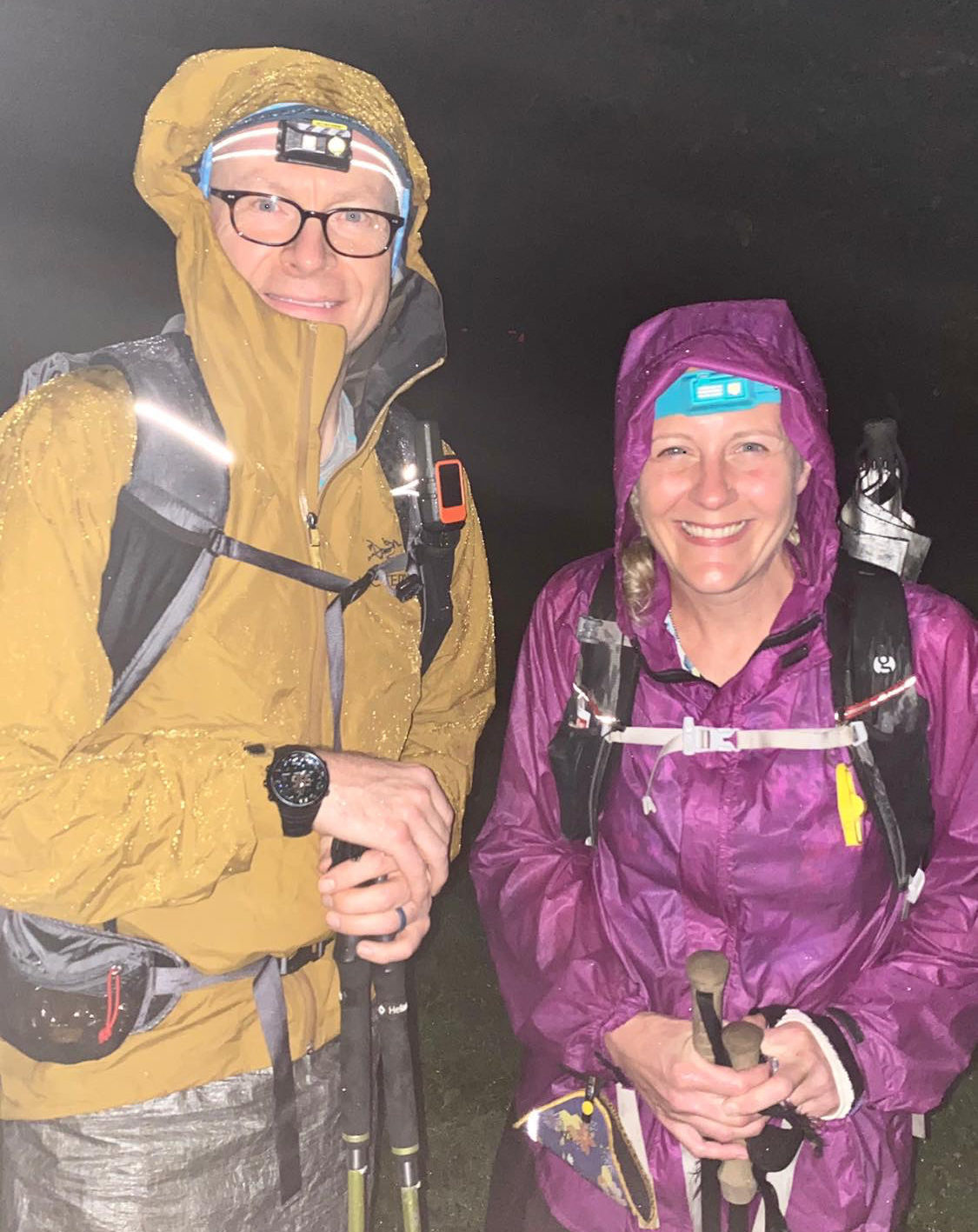 Chris Ford and Nancy East in rain gear