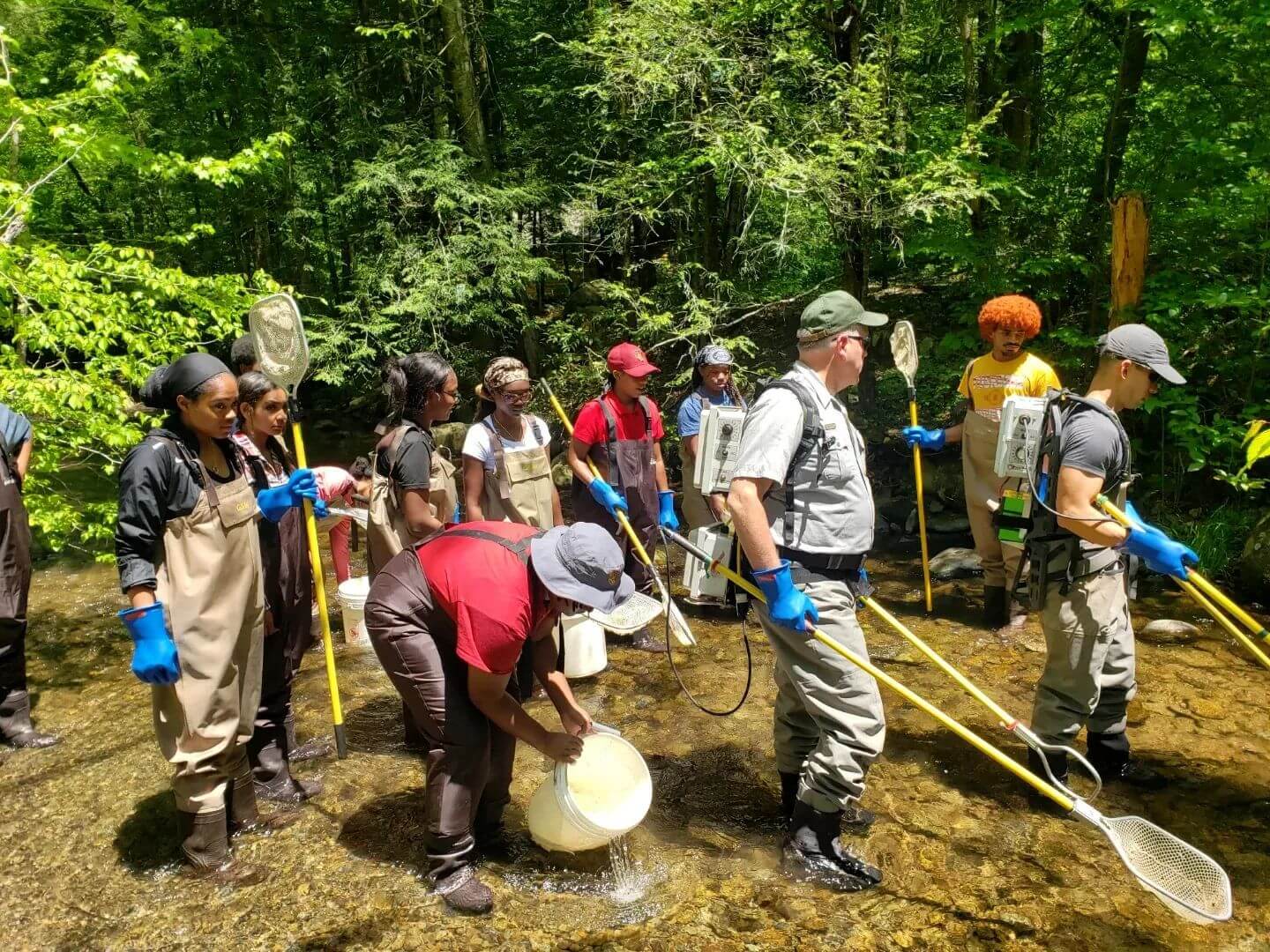 Tuskegee Smokies Experience students with Fisheries team