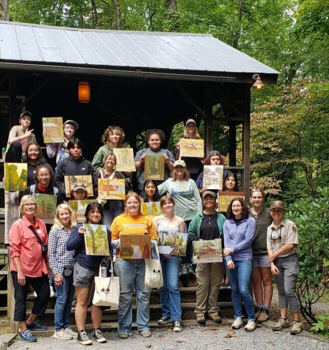 Kimberlee Lisicki Biernacki (on far right) with art students from Fulton High School at Elkmont