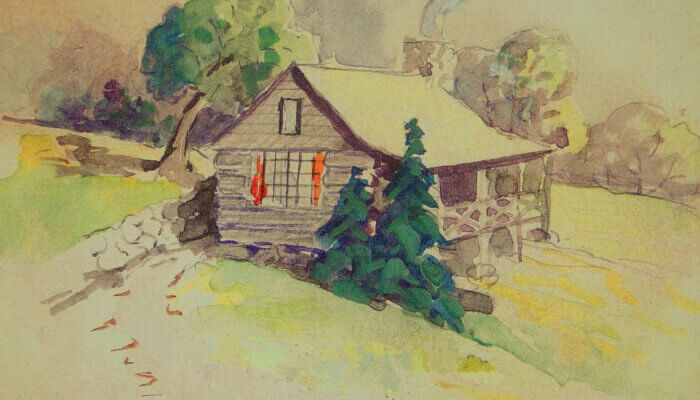Watercolor of Avent Cabin by Mayna Treanor Avent