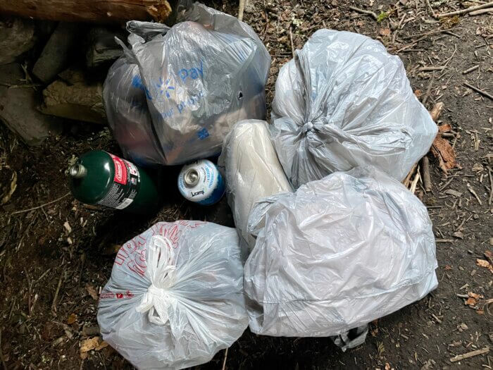 Bags of trans collected by Collin Chambers in shelters on the AT